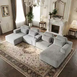 Anysun - 143.7" U-Shaped Velvet Sectional Sofa with Chaise Lounge & Cup Holders, Extra Large Modular Couch for Home - Gray
