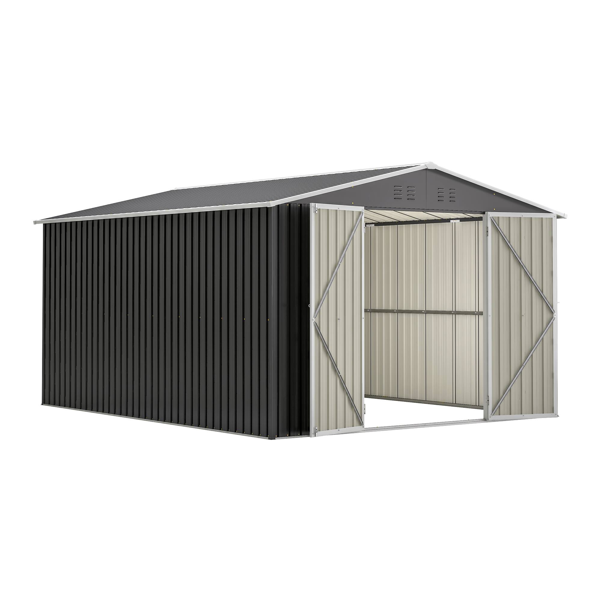 Alt View 5. Lirago - 10x12 FT Outdoor Storage Shed All-Weather Metal Shed with Lockable Doors - Black.