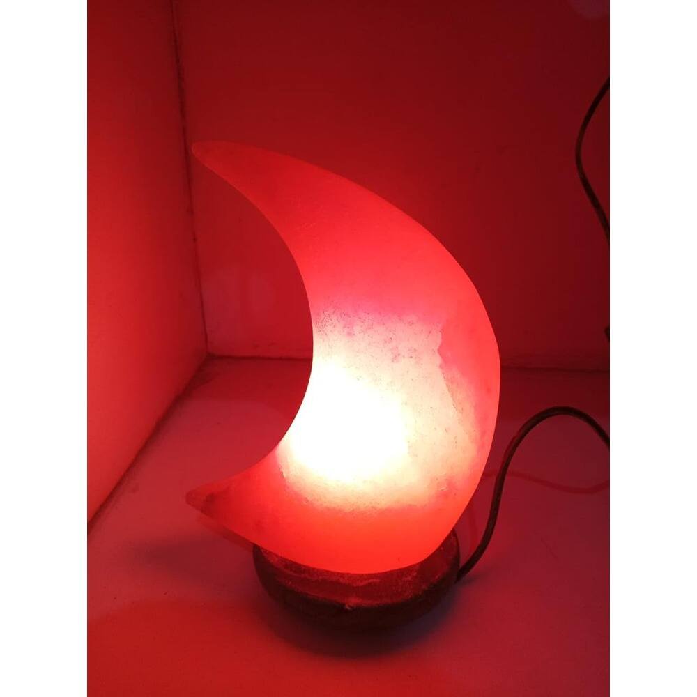 Angle. MOSZAR LLC - HL Himalayan Pink Salt Moon Lamp, Wooden Base, Dimmer Switch, 15W Bulbs.