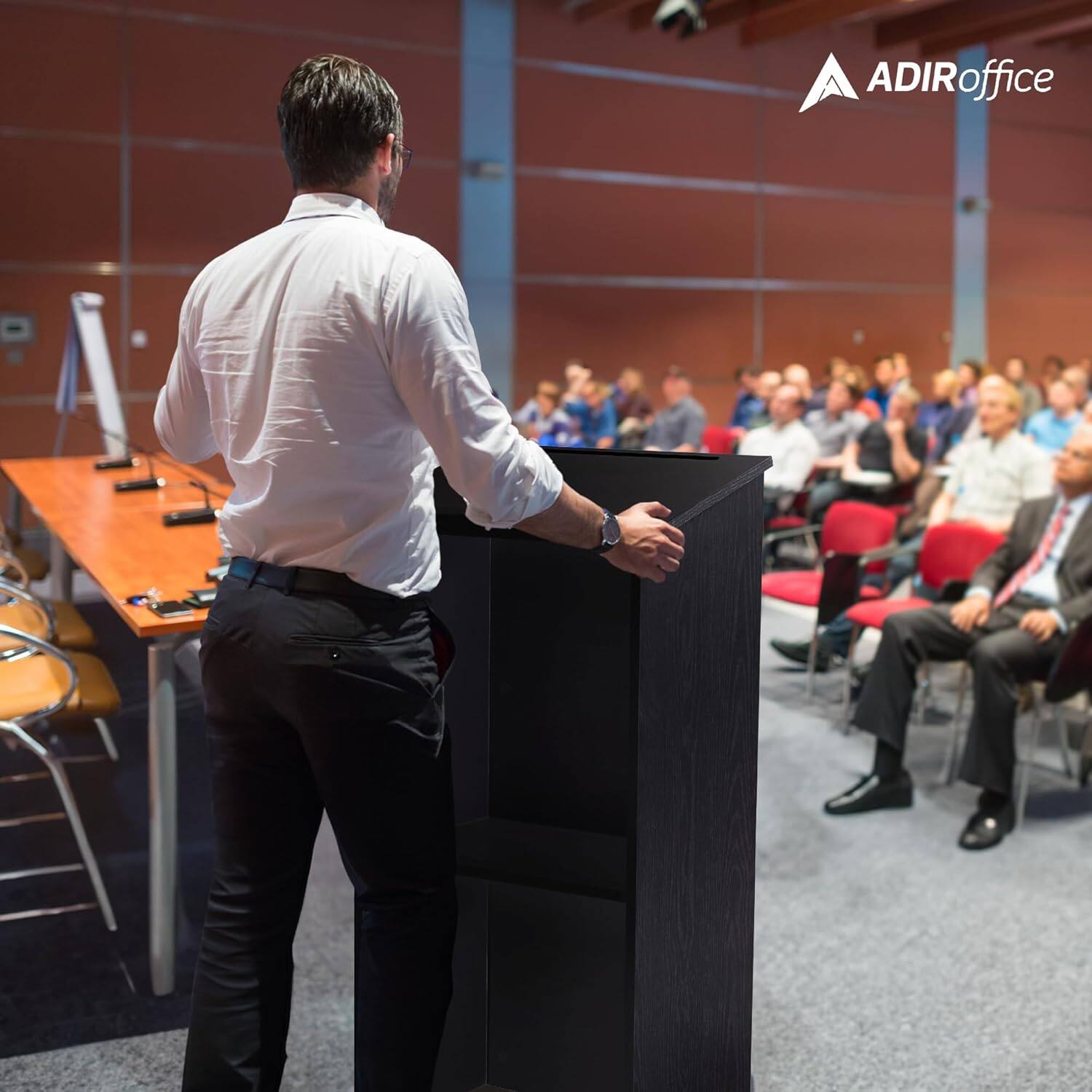 Alt View 7. AdirOffice - Wood Podium Presentation Lectern Speaker Stand with Storage Shelf - Black.