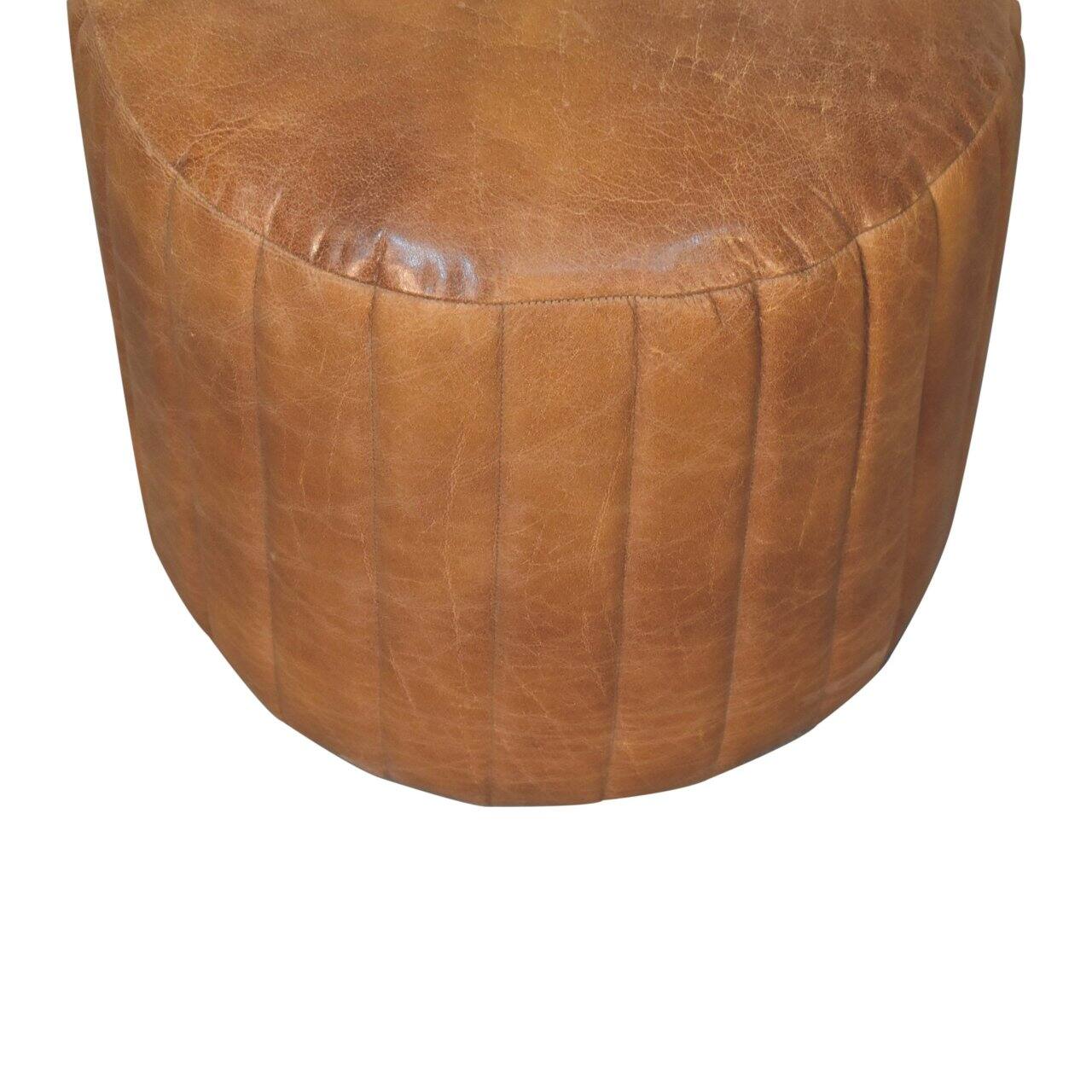 Alt View 1. Artisan Furniture - Artisan Furniture Buffalo Leather Boucle Footstool, Tan - Brown.
