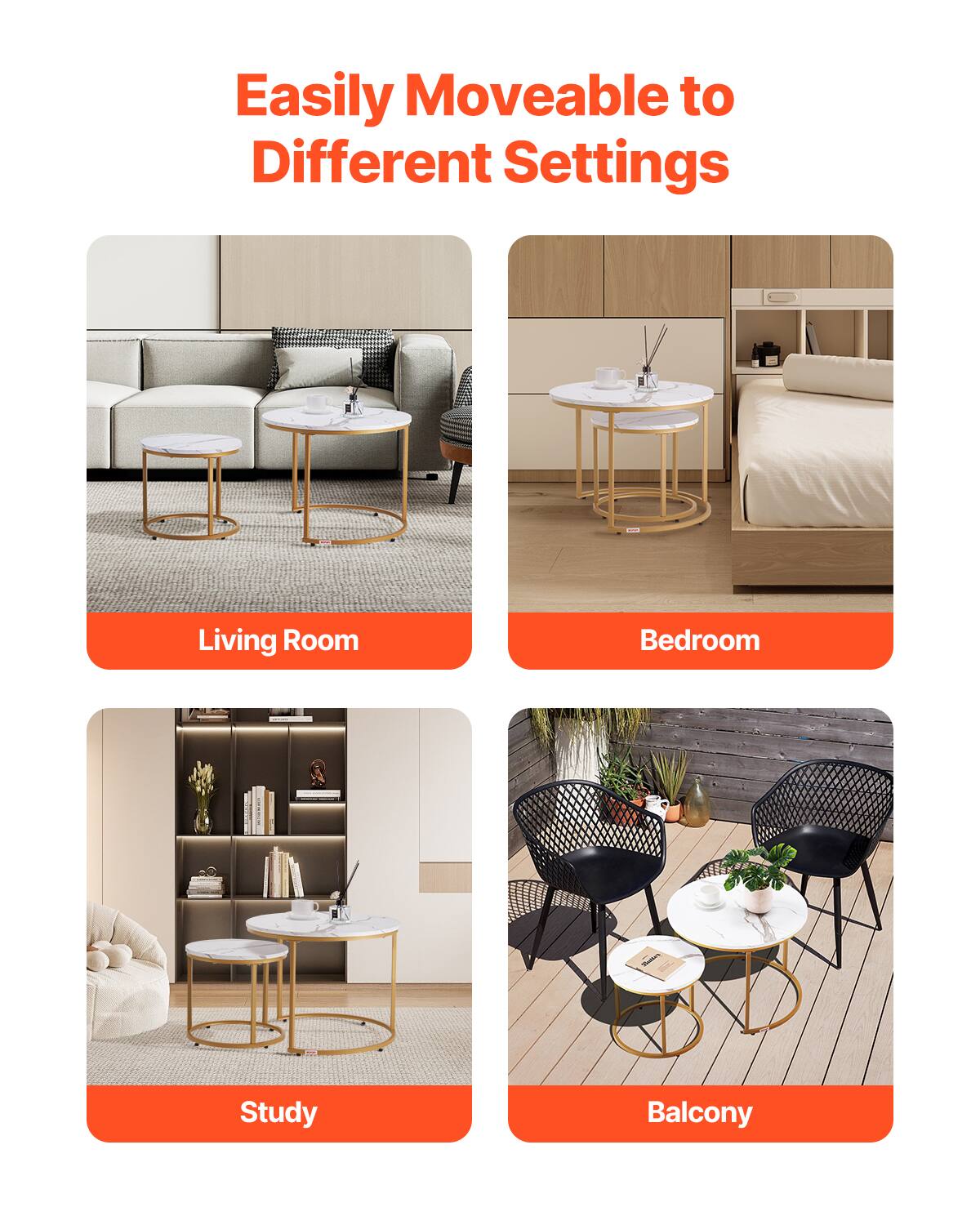 Easily Moveable to Different Settings

Living Room
Bedroom
Study
Balcony