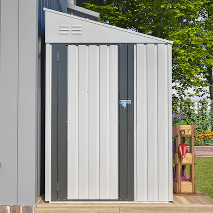 Front. Anysun - 4x7 Foot Heavy-Duty Metal Storage Shed with Lockable Door, Outdoor Garden & Bike Shed, Easy Assembly - White.
