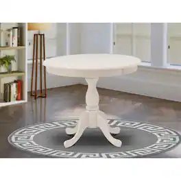 East West Furniture - Round Table Butter Cream Color Table Surface and Asian Wood Dining Table Pedestal Legs -Butter - Multi-Color