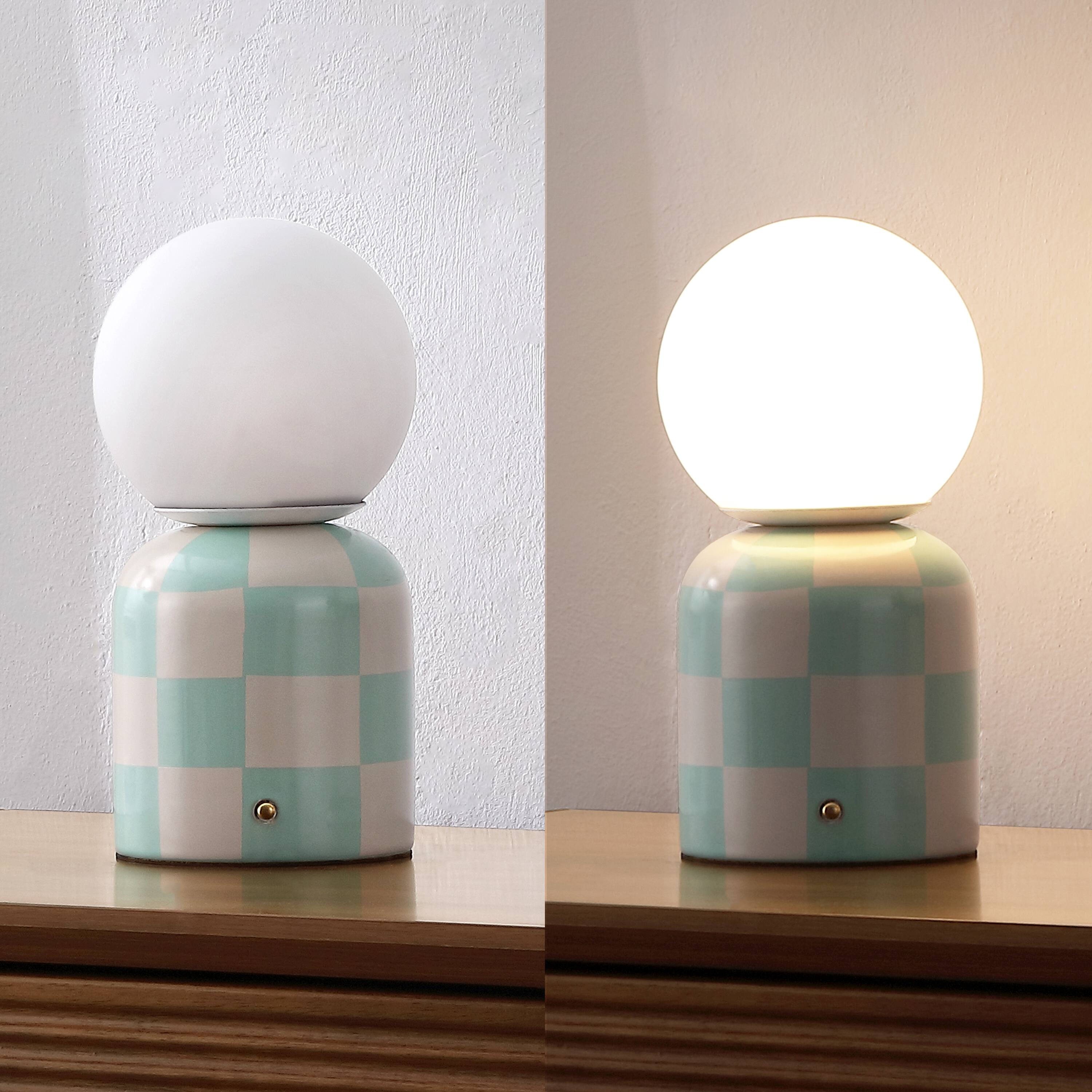 Alt View 6. Jonathan Y - Zira 10 in. Ceramic Rechargeable Cordless Portable Dimmable with Frosted Globe Shade LED Table Lamp, Light Green/Ivory - Light Green/Ivory.