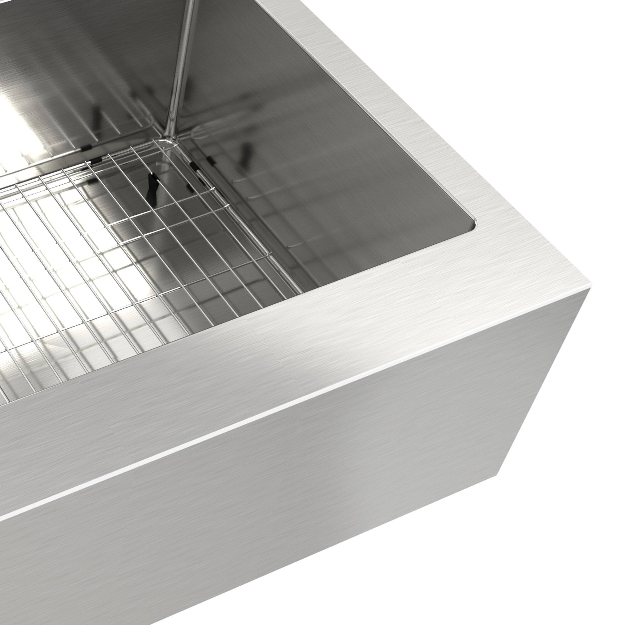 Alt View 9. Boyel Living - 33 in. Farmhouse Apron-Front Single Bowl 18-Gauge Stainless Steel Kitchen Sink with Bottom Grid and Strainer Basket - Silver.