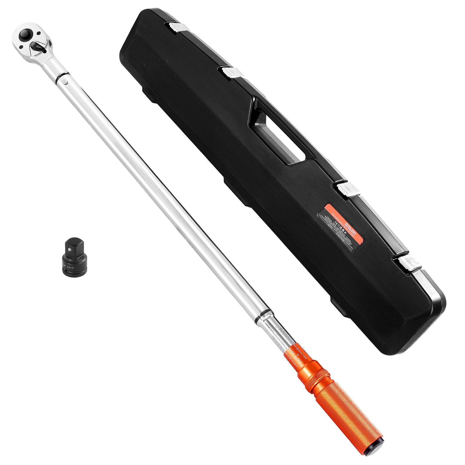 VEVOR - Click Torque Wrench, 3/4 Inch Drive,100-600 lbf-ft / 136-814N.m, Dual-direction Torque Wrench Set with Dual Range Scales - Orange