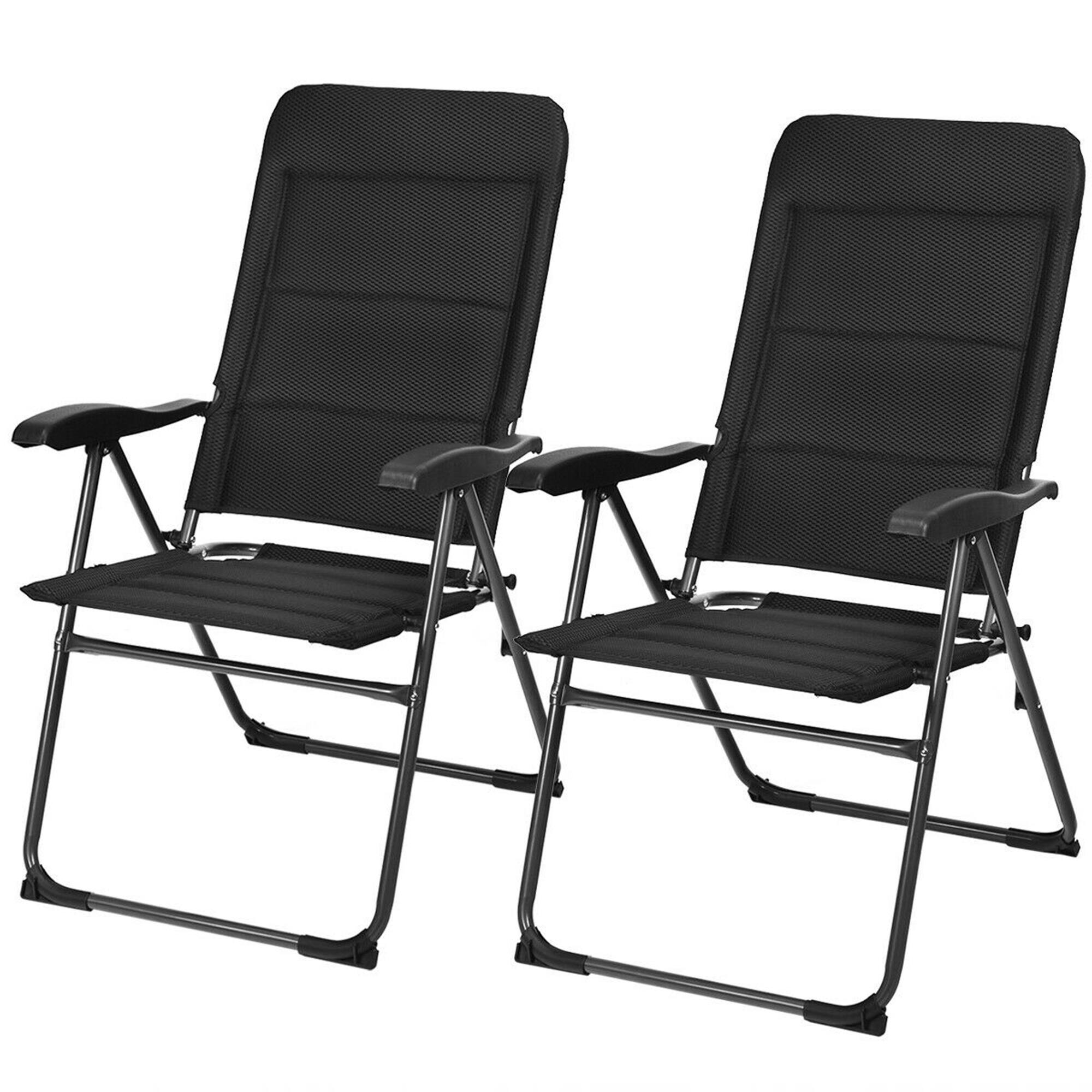 Alt View 4. Gymax - Gymax 2PCS Patio Folding Chairs Back Adjustable Reclining Padded Garden Furniture - Black.