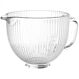 Gvode - 5-Quart Glass Mixing Bowl, Compatible with KitchenAid® 4.5-5 Qt Tilt-Head Mixers, Lid & Markings, Microwave Safe - White