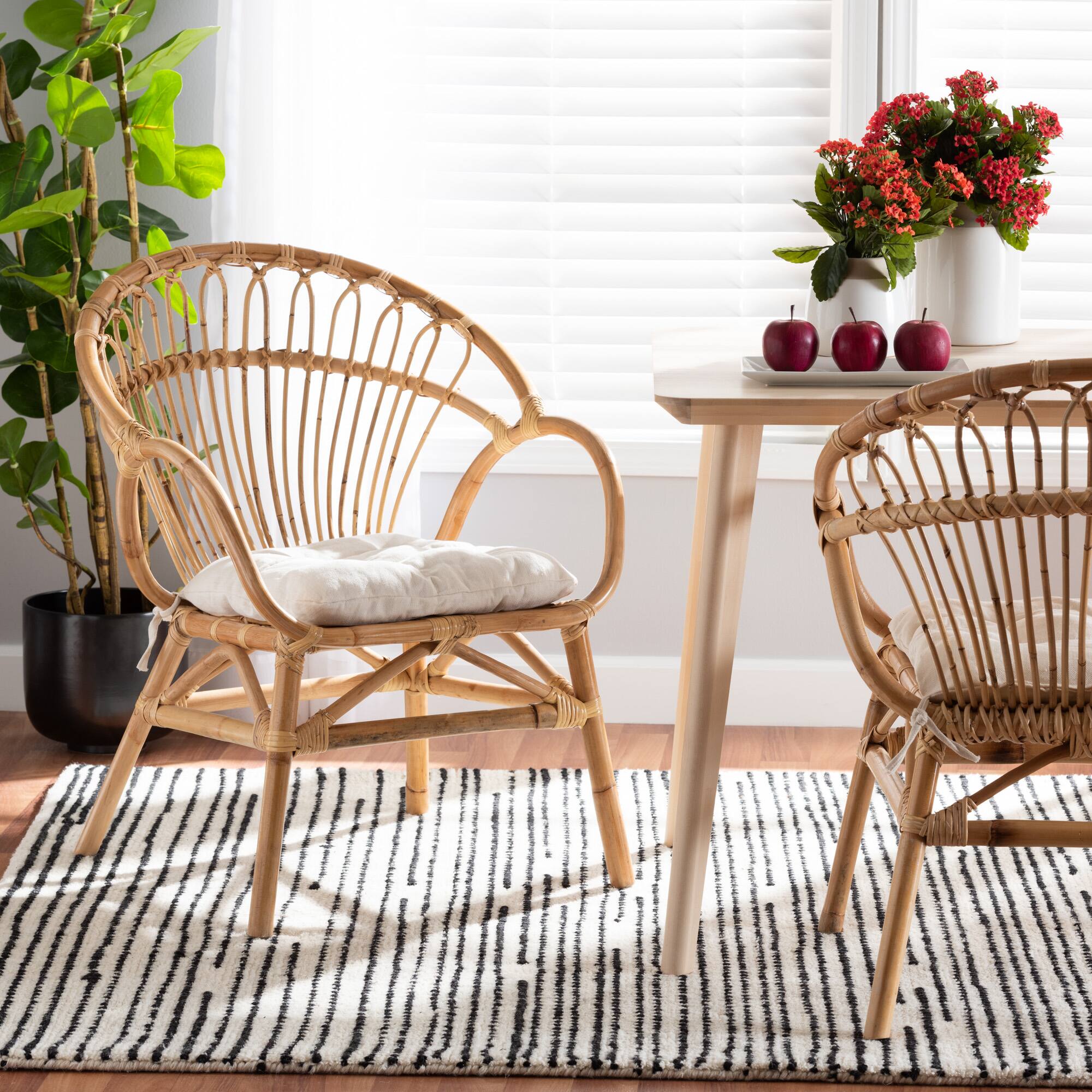Alt View 4. bali & pari - Benicia Modern Bohemian Rattan Dining Chair - White/Natural Brown.