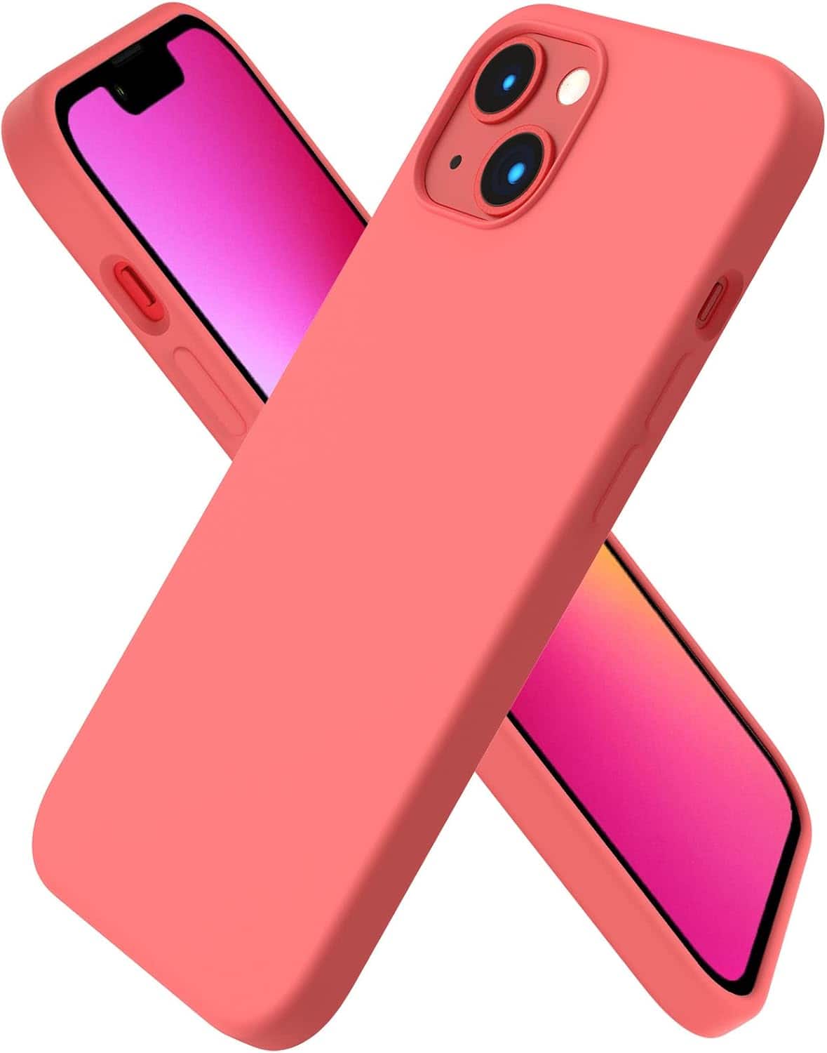 Front. Ornarto - ORNARTO Compatible with iPhone 13 Case 6.1", Slim Liquid Silicone 3 Layers Full Covered Cover-Pink Pomelo - Pink Pomelo.