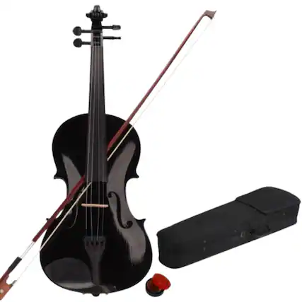 Front. Home Collection - 3/4 Size Student Acoustic Violin Fiddle with Case, Bow, and Rosin - Black - Black.
