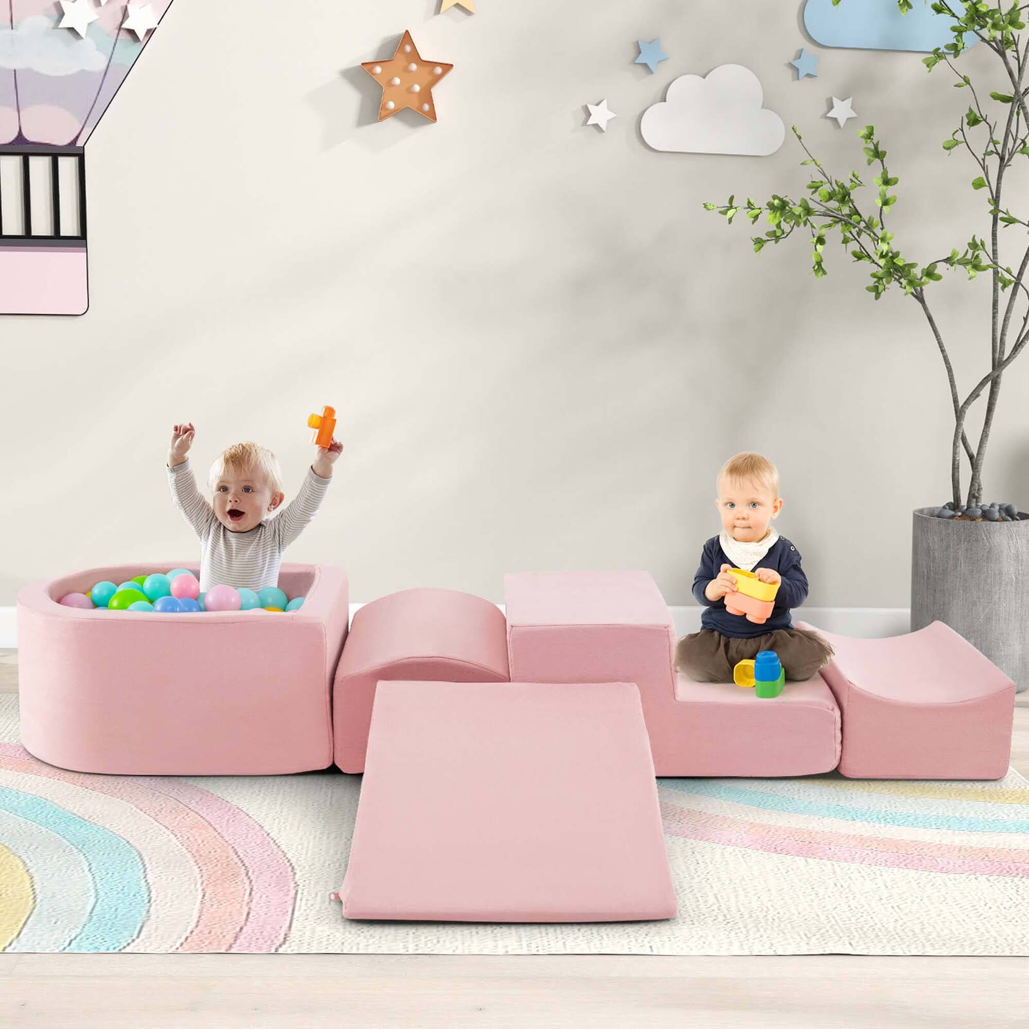 Alt View 1. Costway - Costway 5PCS Climb and Crawl Playset with Ball Pit for Kids Zippers for Playroom - Pink.
