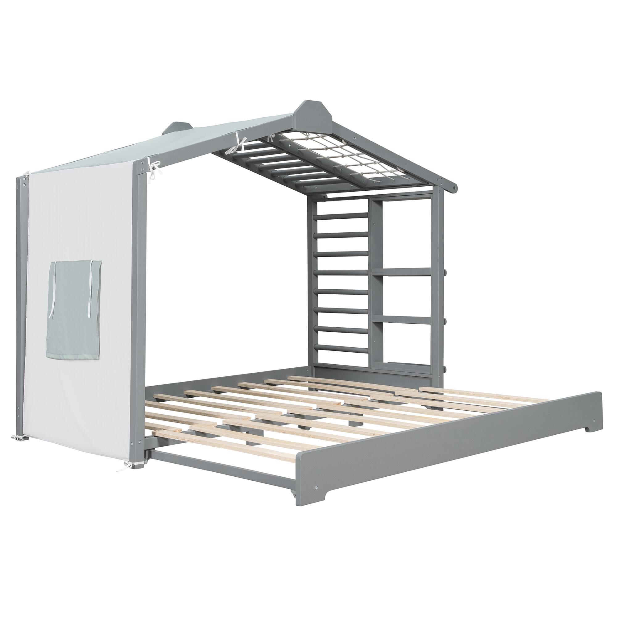 Left. Anysun - Twin Size House Bed with Twin Size Trundle and Side Shelves - Grey.