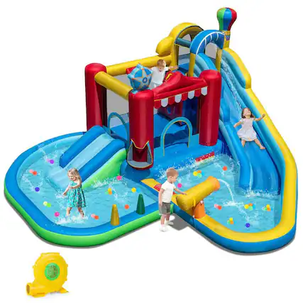 Front. Resenkos - Inflatable Wet/Dry Combo Water Slide Bounce House - Versatile Summer Play Center - Multicolor.