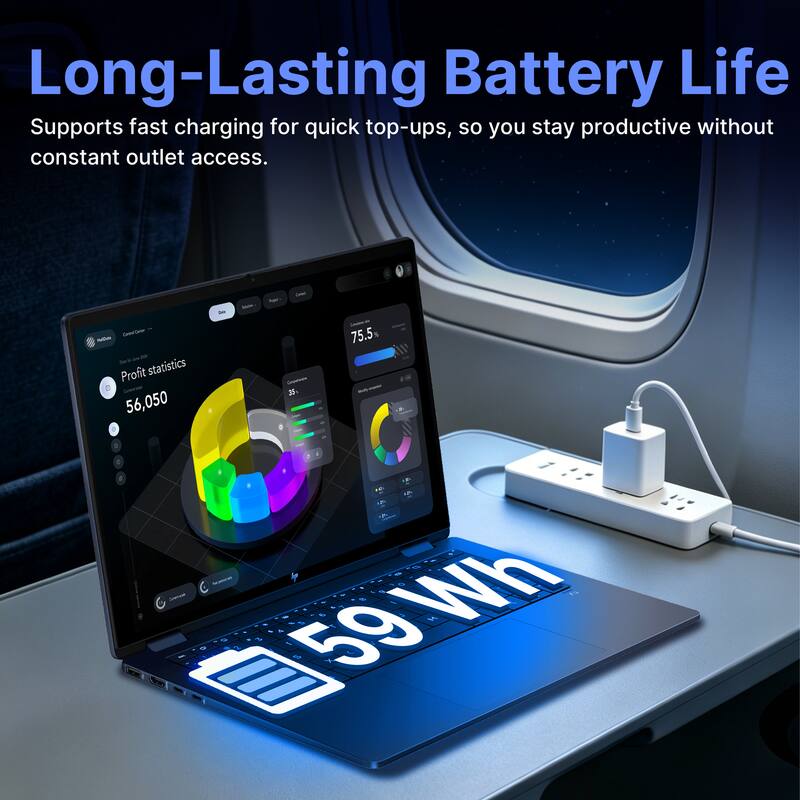 Long-Lasting Battery Life  
Supports fast charging for quick top-ups, so you stay productive without constant outlet access.  

Gold - Good  
75.5%  
Profit statistics  
35%  
56,050  
5  
Subrical III  
59 Wh