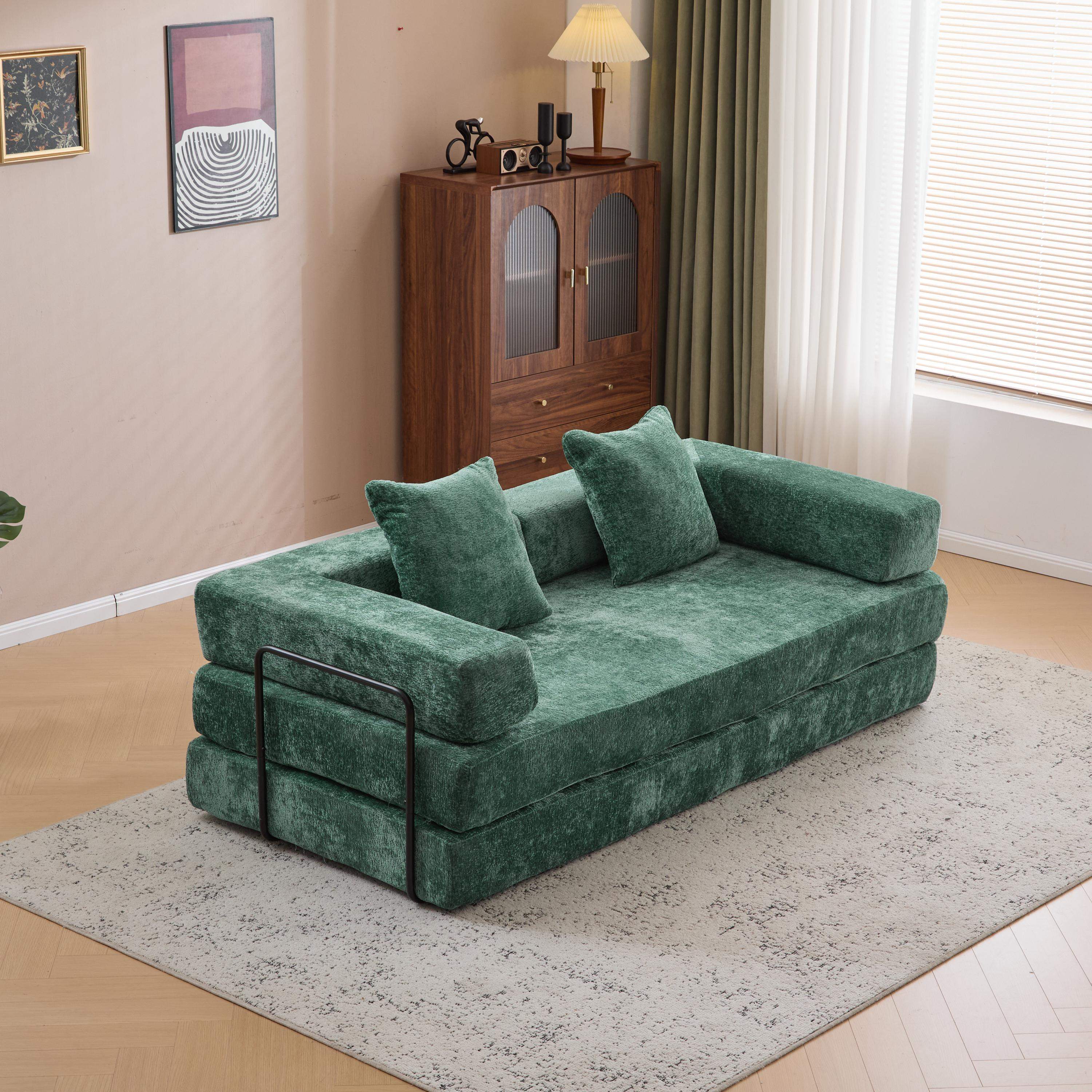 Back. Roomtec - Floor CouchCompression SofaConvertible Floor Sofa Bedwith Pillow Back Support ArmrestComfy Futon Couch Lounge Sleeper - Green.