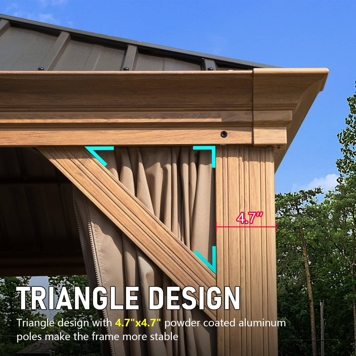 4.70 TRIANGLE DESIGN

Triangle design with 4.7"x4.7" powder coated aluminum poles make the frame more stable
