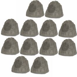 Theater Solutions by Goldwood - 12R8SG Outdoor 8" Rock 12 Piece Speaker Set for Deck Pool Spa Yard Garden - Slate Gray