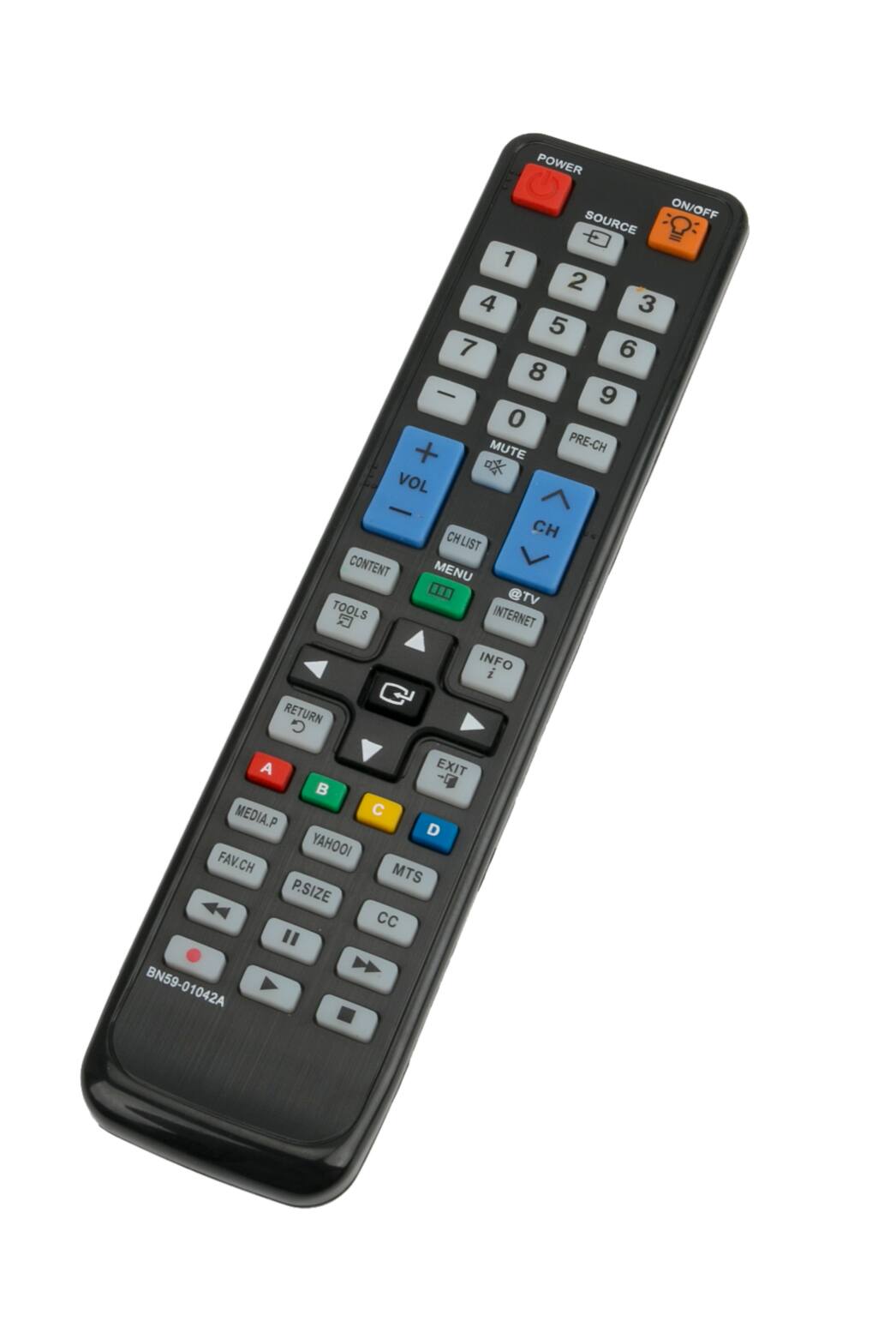 POWER ON/OFF SOURCE :?: 1 2 3 4 5 6 7 8 9 0 + MUTE PRE-CH VOL - CH CHLIST CONTENT MENU .. TV TOOLS INTERNET INFO i RETURN C A EXIT - B MEDIA.P C D YAHOOI FAV.CH MTS P.SIZE CC " BN59-01042A