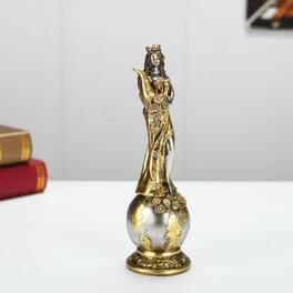 Refined Abode Design - 9. Fortuna Greek Goddess Of Fortune Statue Mother Freya On Globe Sculpture Home Decor Ancient Rosmerta - Silver and Gold