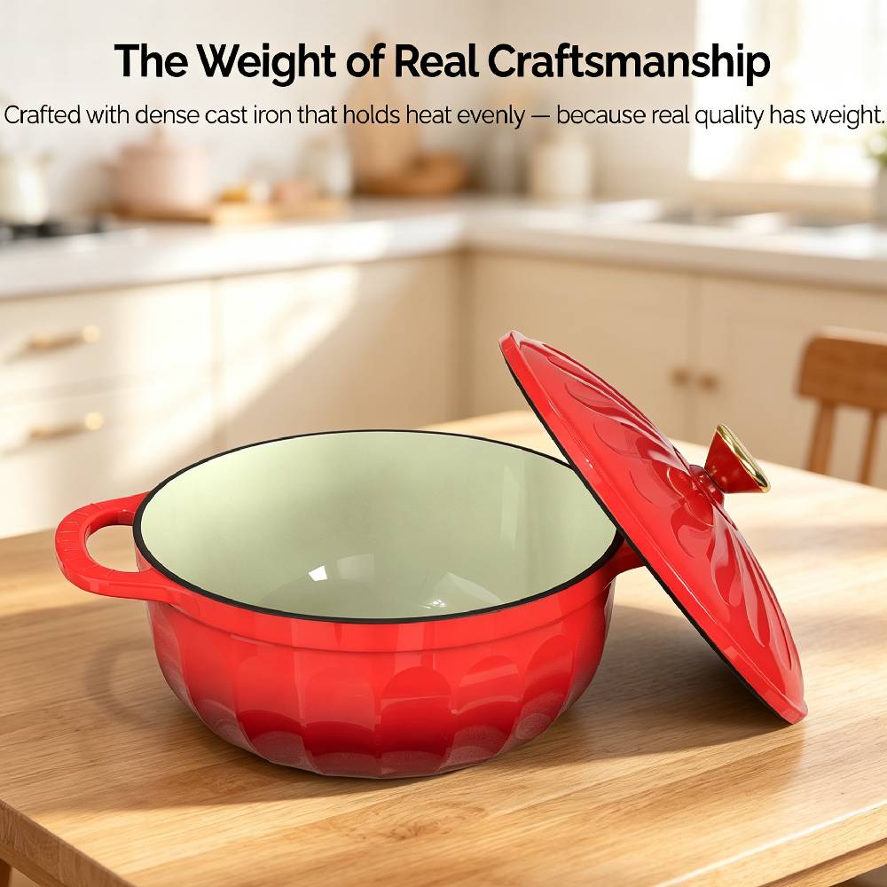 The Weight of Real Craftsmanship  
Crafted with dense cast iron that holds heat evenly — because real quality has weight.