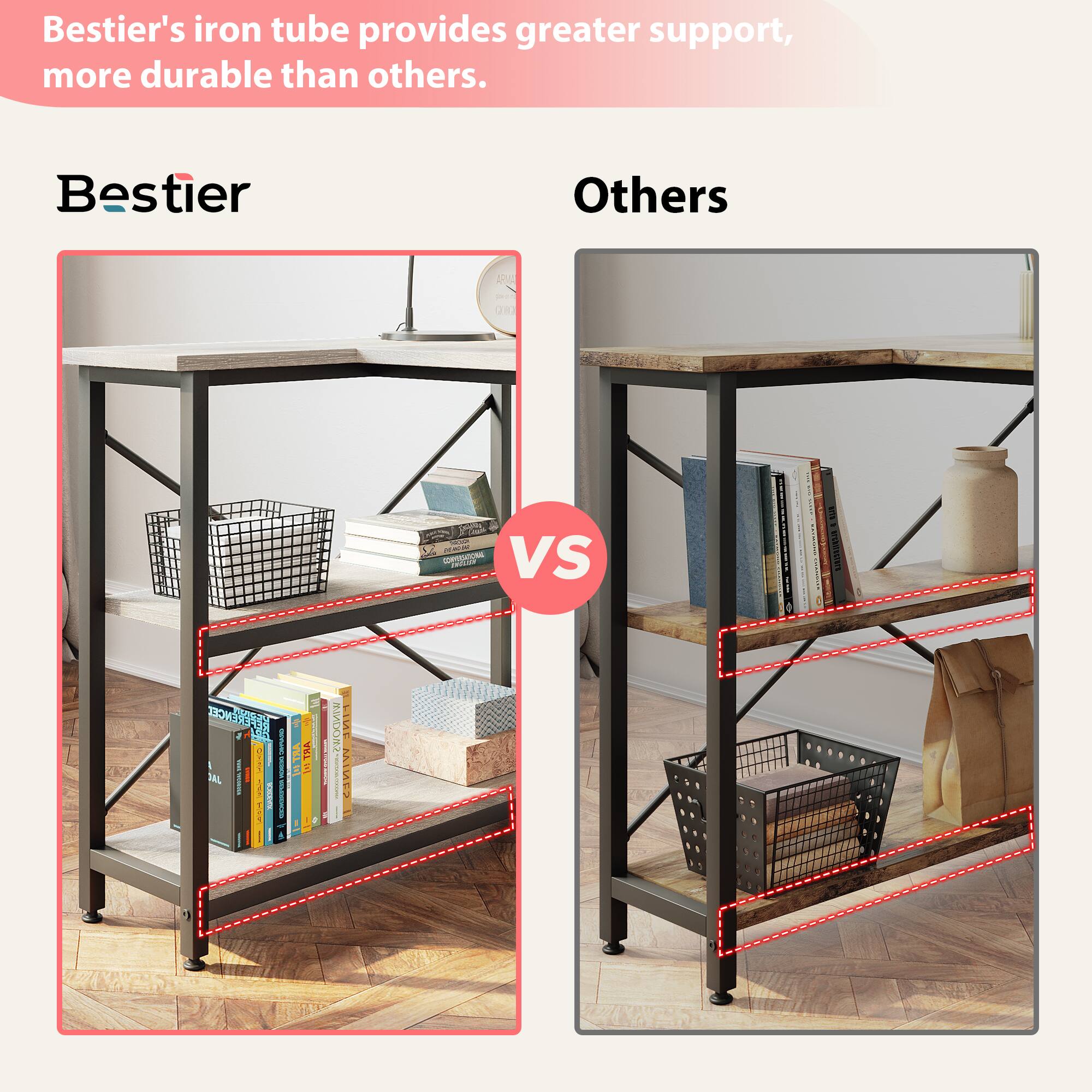 Bestier's iron tube provides greater support and is more durable than others. Bestier Others 210 p 00 -- - VS | AGINA 1  | I RTI I v VL I ! | | H  I I IME 14