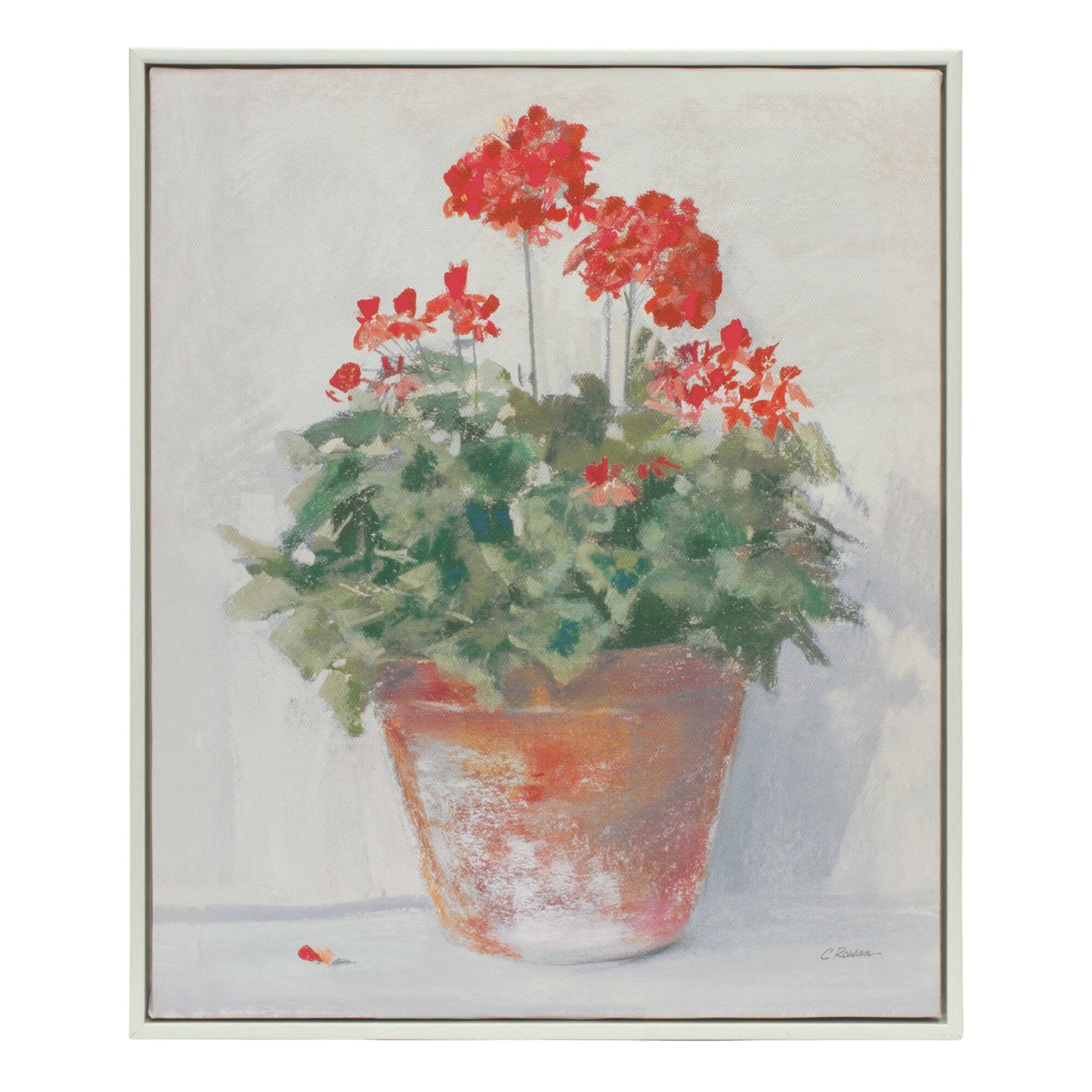 Left. BreeBe - Framed Potted Geranium Print (Set of 2) - Beige, Red, Green.