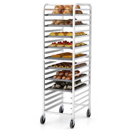 Front. Kadyn - 26 x 20 x 70 Inch 20 Sheet Aluminum Pan Rolling Bakery Rack, - Silver.