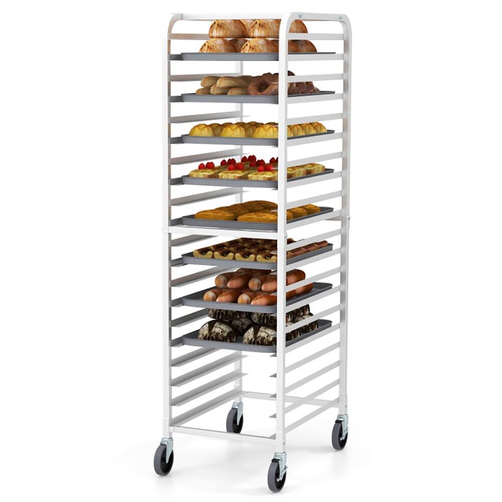 Front. Kadyn - 26 x 20 x 70 Inch 20 Sheet Aluminum Pan Rolling Bakery Rack, - Silver.