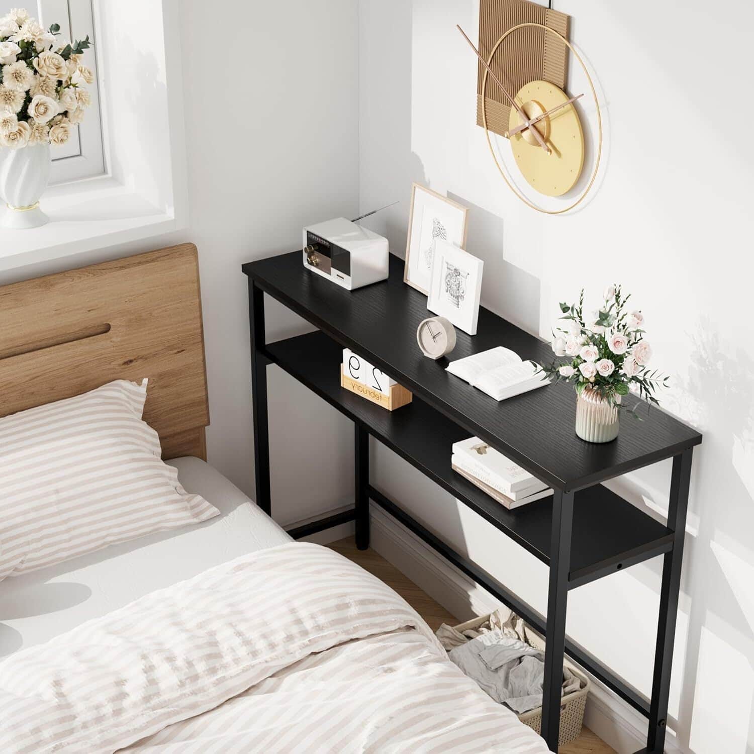 Acekool - Entryway Table, Console Tables with Storage, 39.3”Rustic Sofa Table - Black