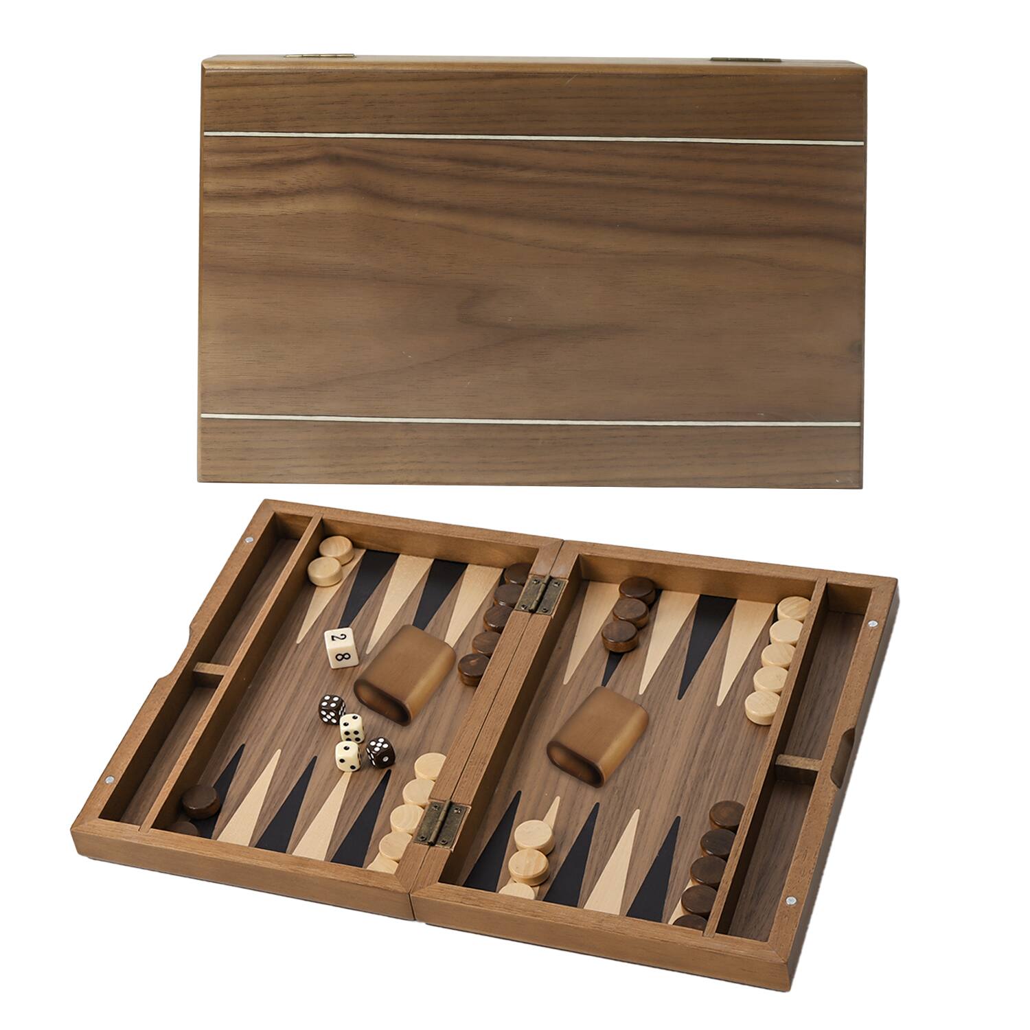 Front. GSE Games & Sports Expert - Premium Magnetic Wooden Folding Inlay Backgammon Board Game Set (Double Stripe-11").