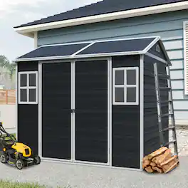 Loheer - 8x6 Resin Outdoor Storage Shed Waterproof Garden Tool Shed with Floor Windows and Lockable Door Black