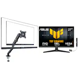 ASUS - TUF Gaming 27" FHD IPS Monitor, Anti-Glare, HDMI, Color (VG279Q3A) w/DKZ Hub & ErgoFlexy Single Mount Arm - Black