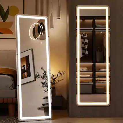 Front. Hirose Alice - Full Length Mirror With Led Lights Floor Dimming Lighting Stand For Bedroom Dressing Room Arched.