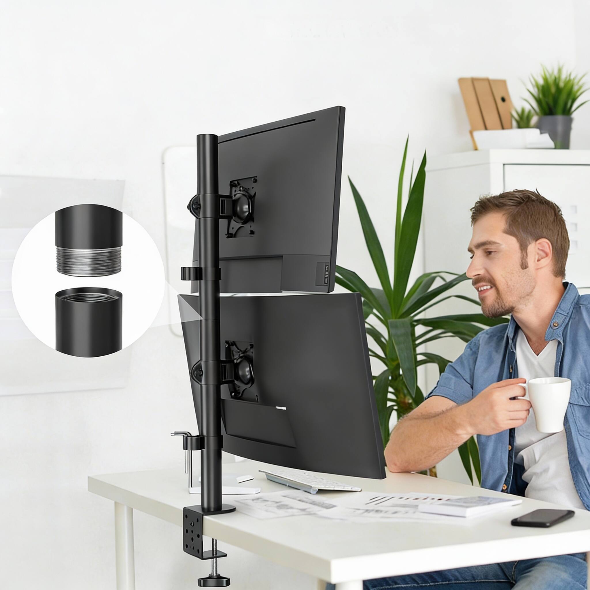 Alt View 1. Frangdom - Mount Arm Clamp Grommet - Triple Monitor 13-32in VESA 75/100 22lb.