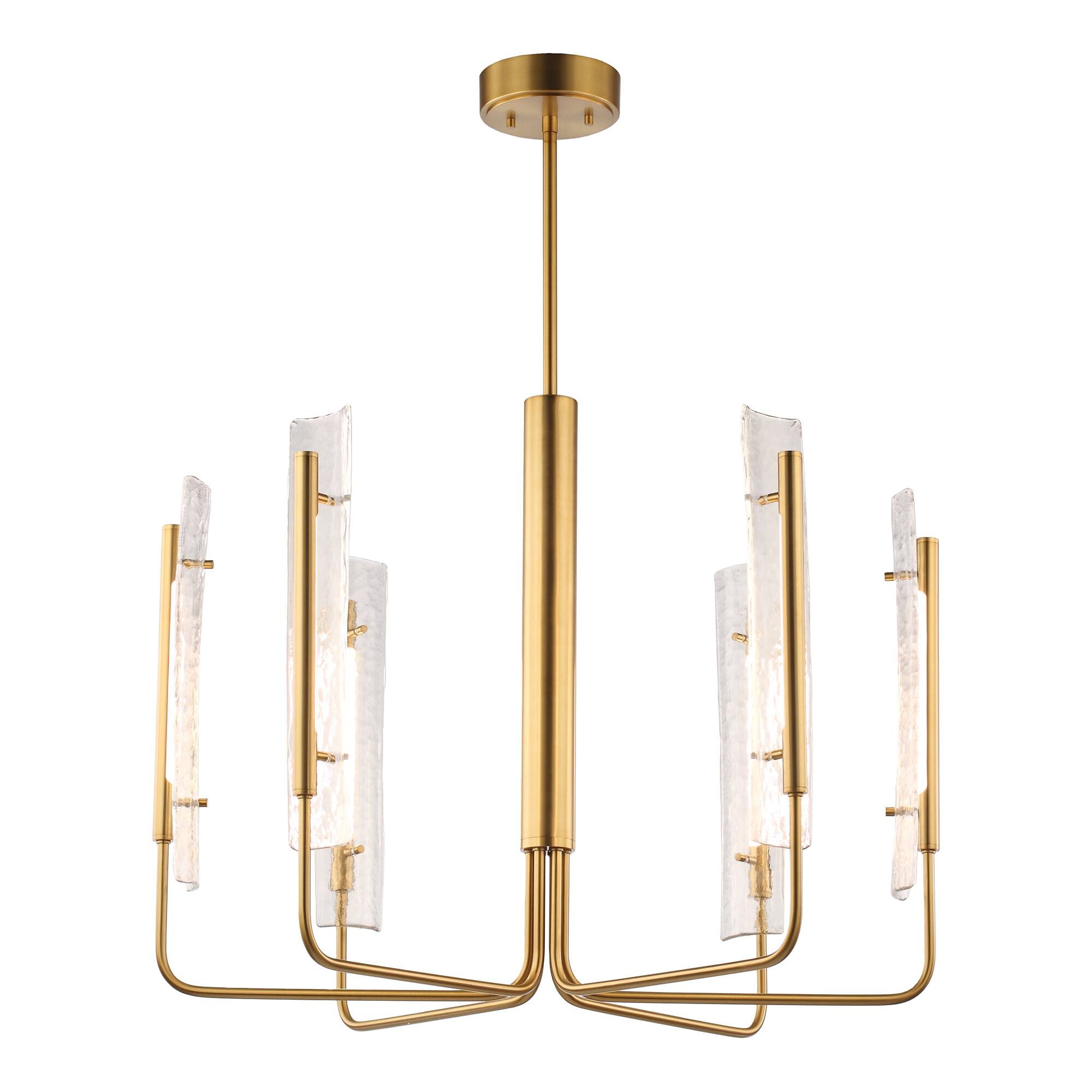 Back. Perimost - 34'' Modern LED Ceiling Light with Glass Shade and Adjustable Rod - Gold.
