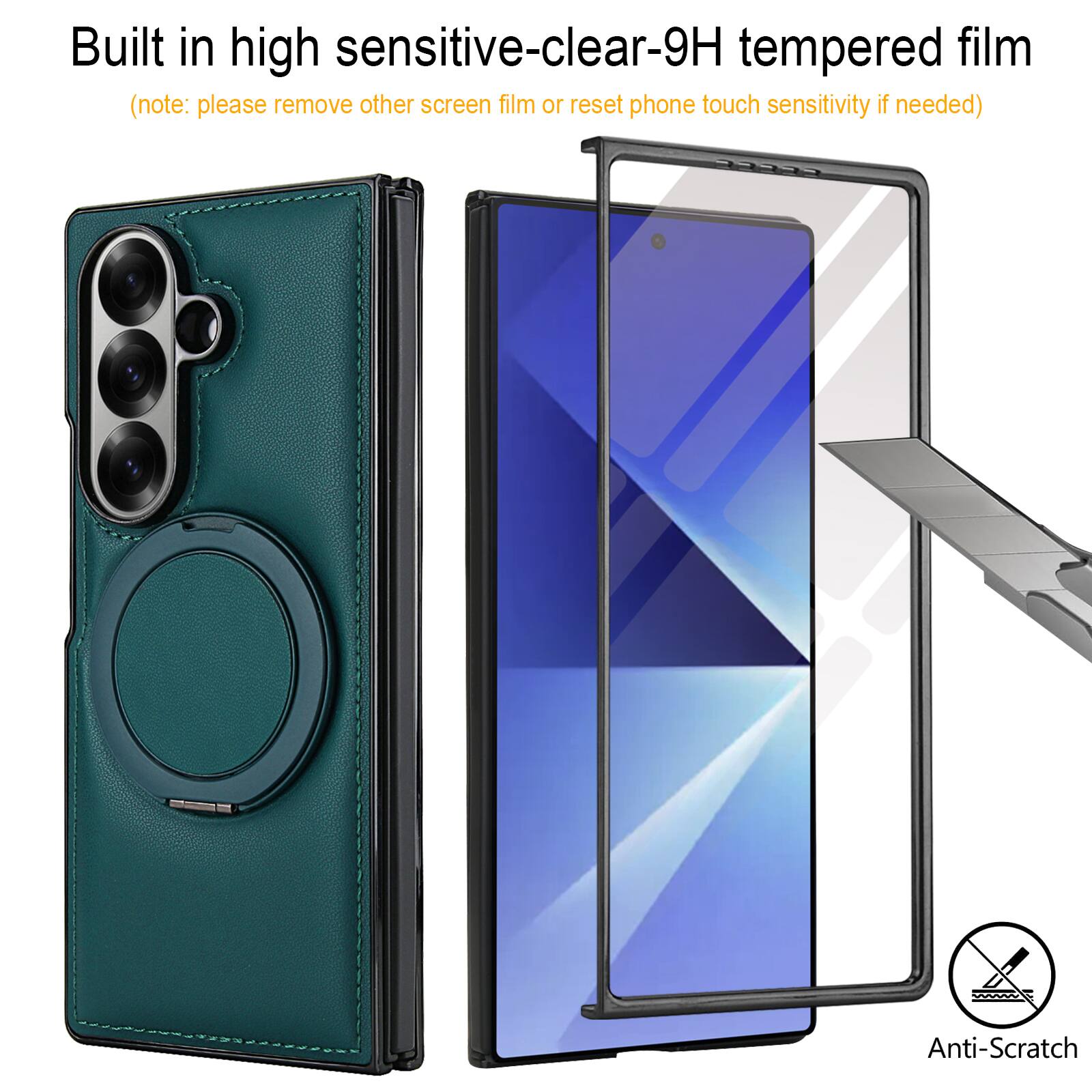 Built in high sensitive-clear-9H tempered film  
(note: please remove other screen film or reset phone touch sensitivity if needed)  
Anti-Scratch