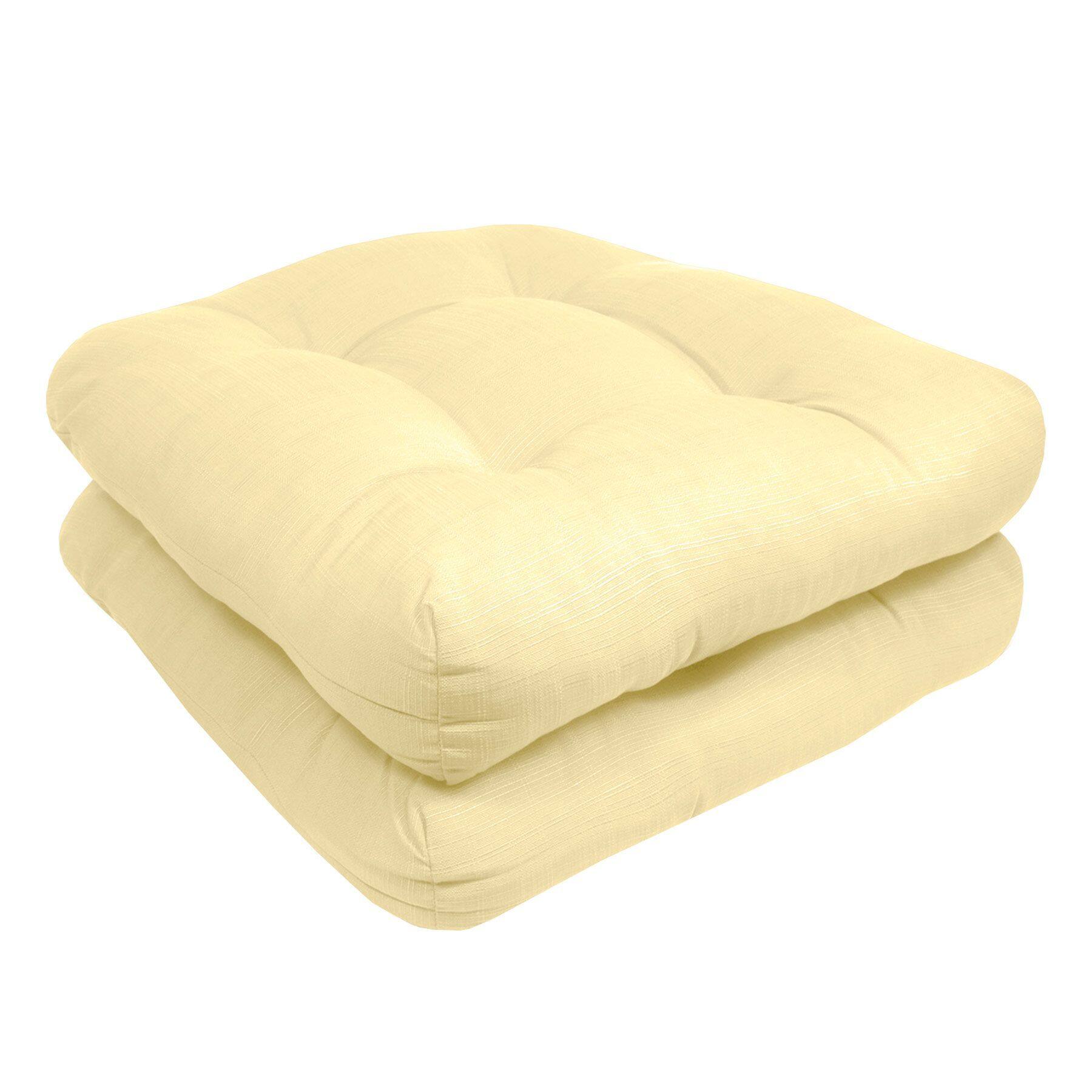 Angle. Sweet Home Collection - Patio Cushions Indoor/Outdoor Chair Pads Tufted 19" x 19", 2-Pack - Yellow.