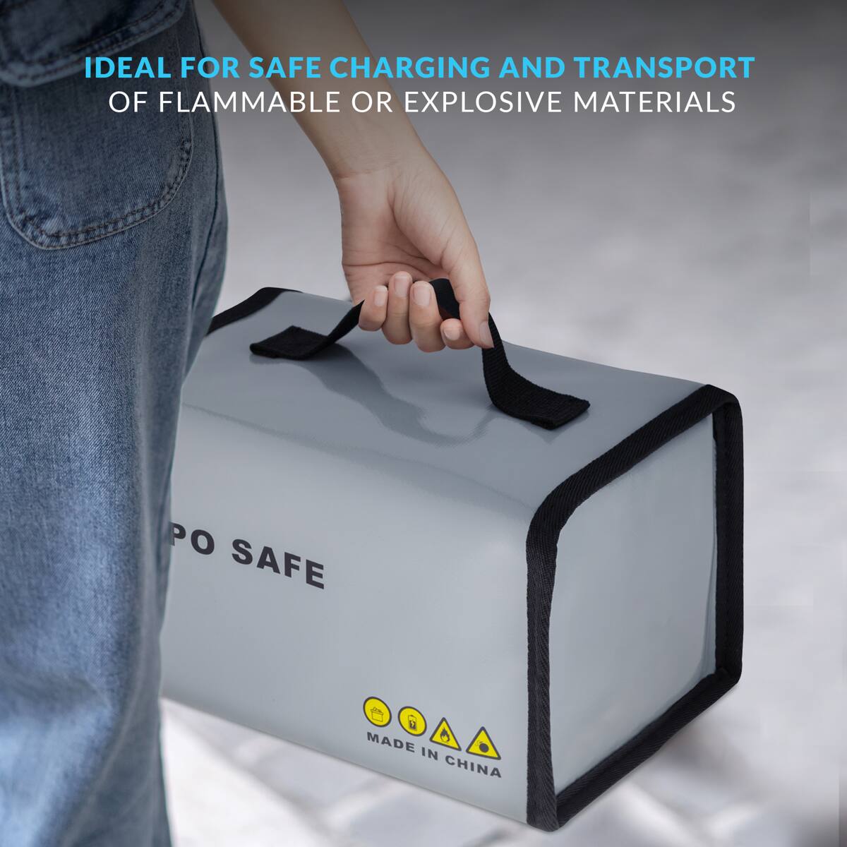 IDEAL FOR SAFE CHARGING AND TRANSPORT OF FLAMMABLE OR EXPLOSIVE MATERIALS

PO SAFE

MADE IN CHINA