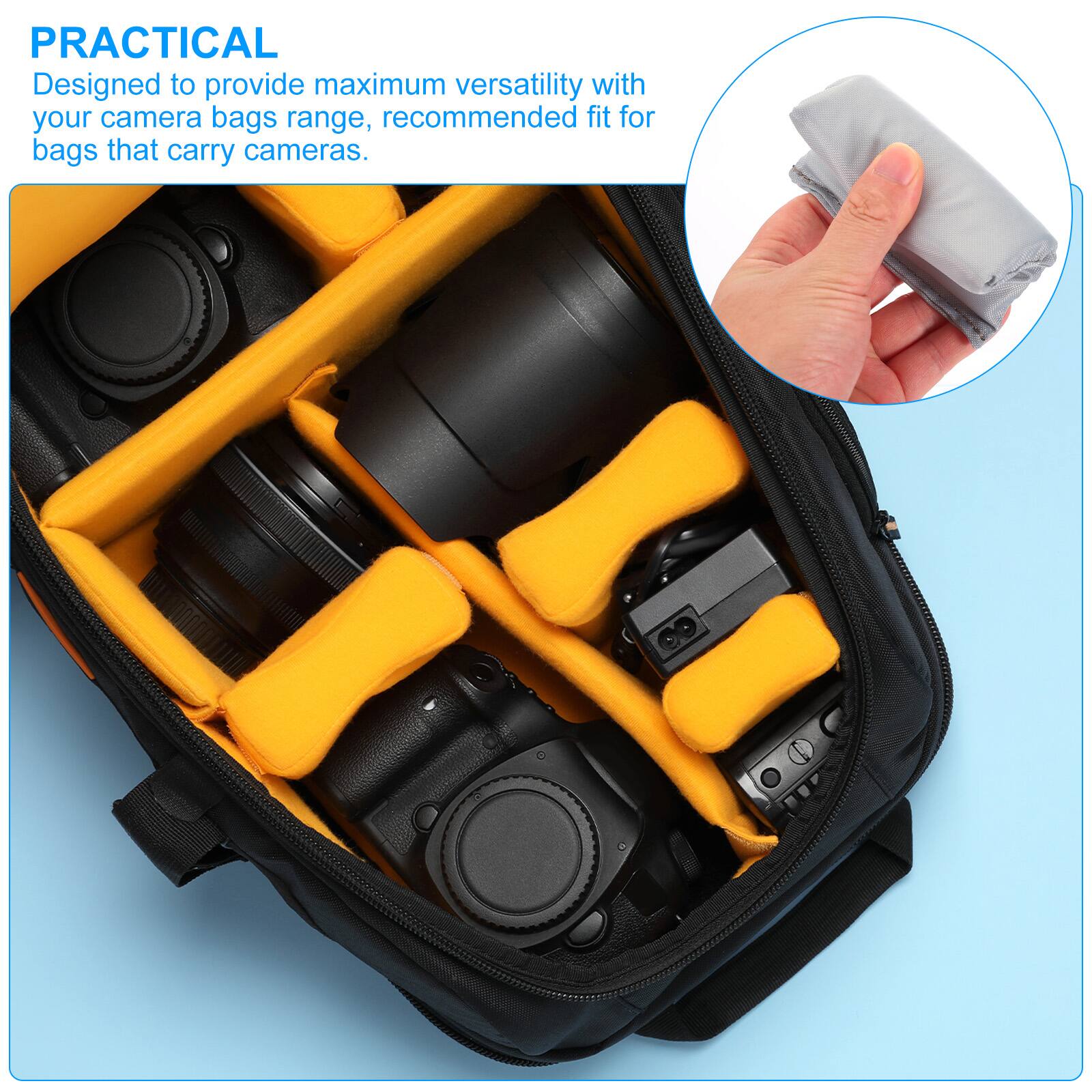 PRACTICAL  
Designed to provide maximum versatility with your camera bags range, recommended fit for bags that carry cameras.