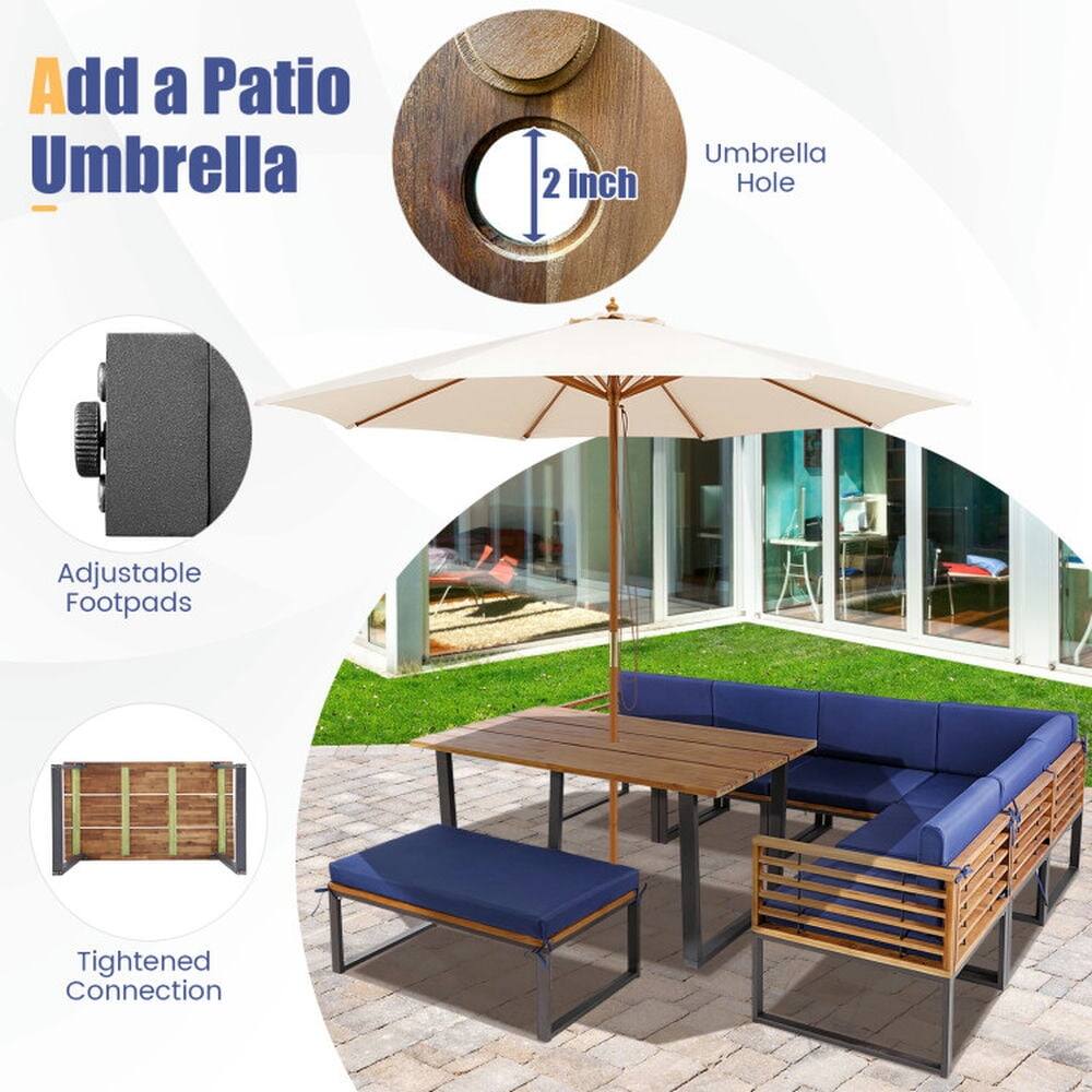 Add a Patio Umbrella  
2 inch Umbrella Hole  
Adjustable Footpads  
Tightened Connection