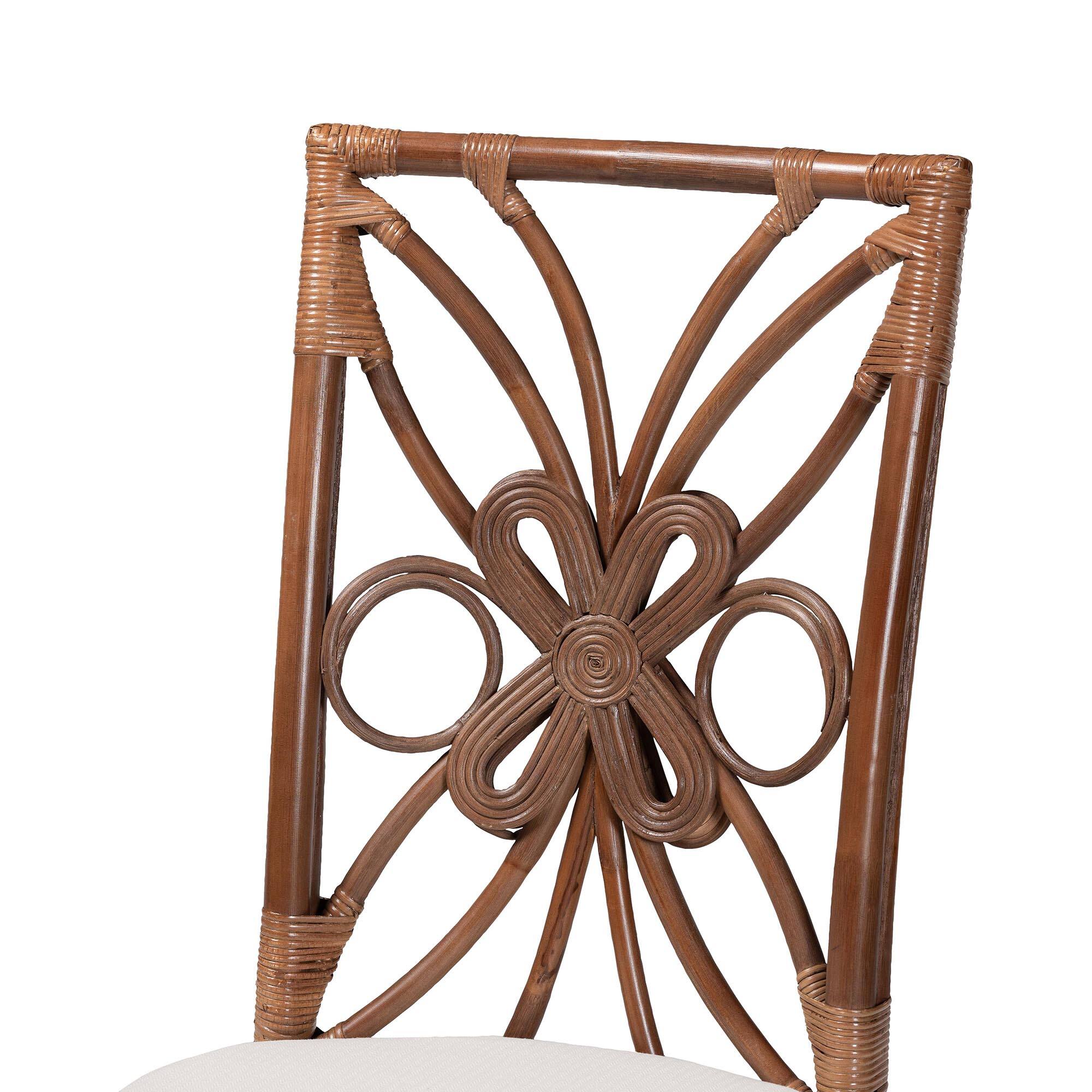Alt View 1. bali & pari - bali & pari Brama Natural Rattan Dining Chair with Decorative Backrest and Cushioned Seat - Light Brown.