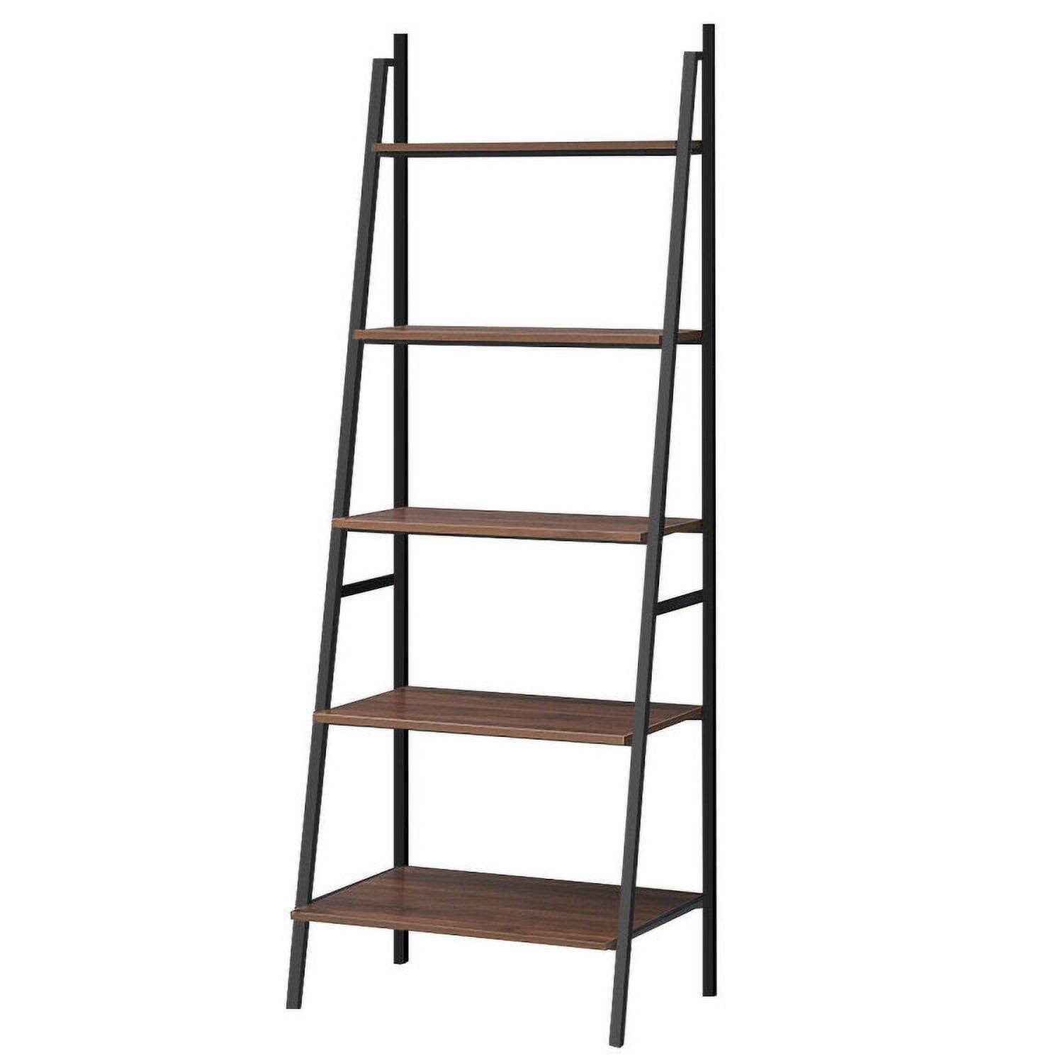 Alt View 4. Kadyn - Bookshelf,Shelf, Open Bookcase Book Shelf,Storage Shelf Unit Plant Stand,5 Tier Leaning Bookshelf Wood Metal Bookcase - Brown.