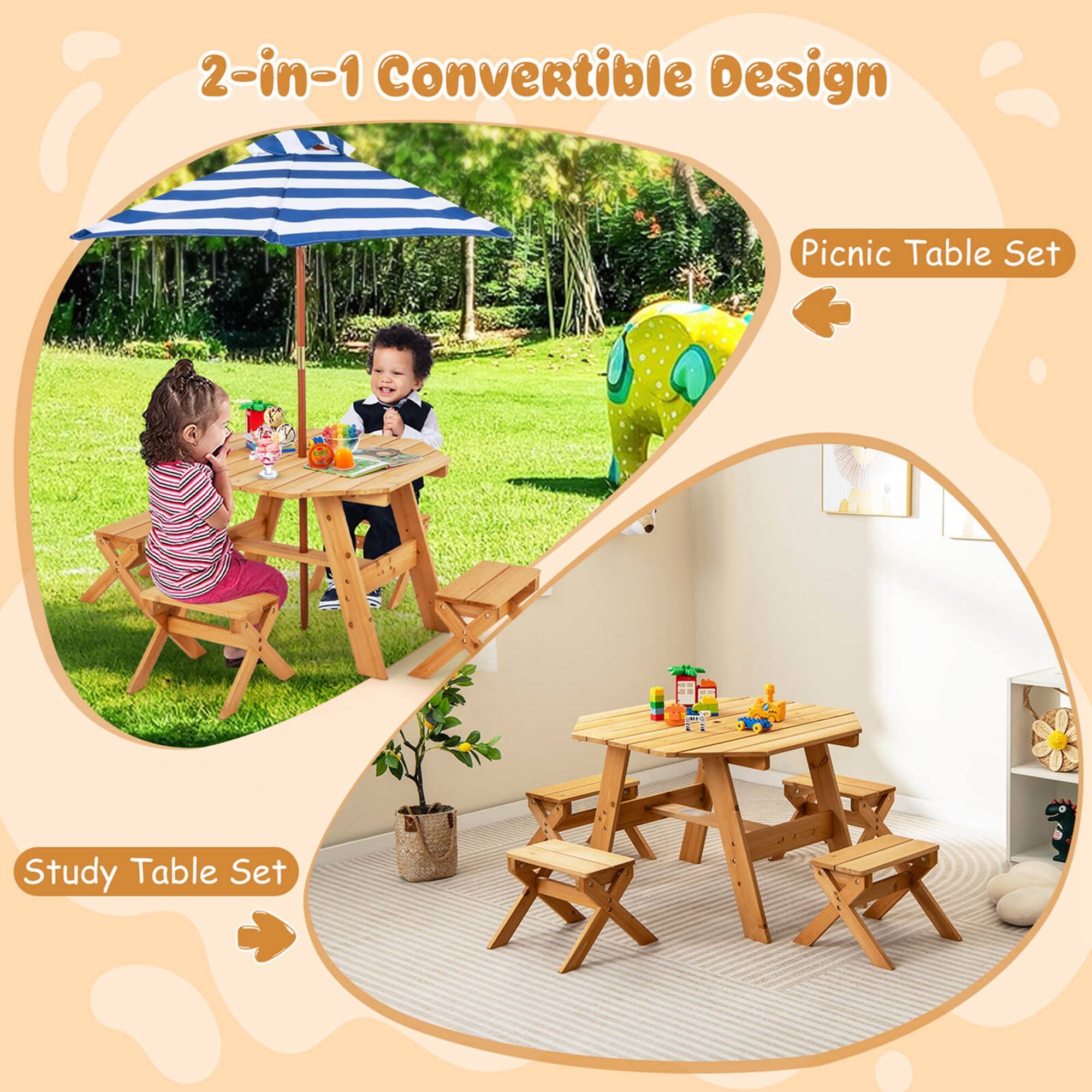 2-in-1 Convertible Design

Picnic Table Set

Study Table Set