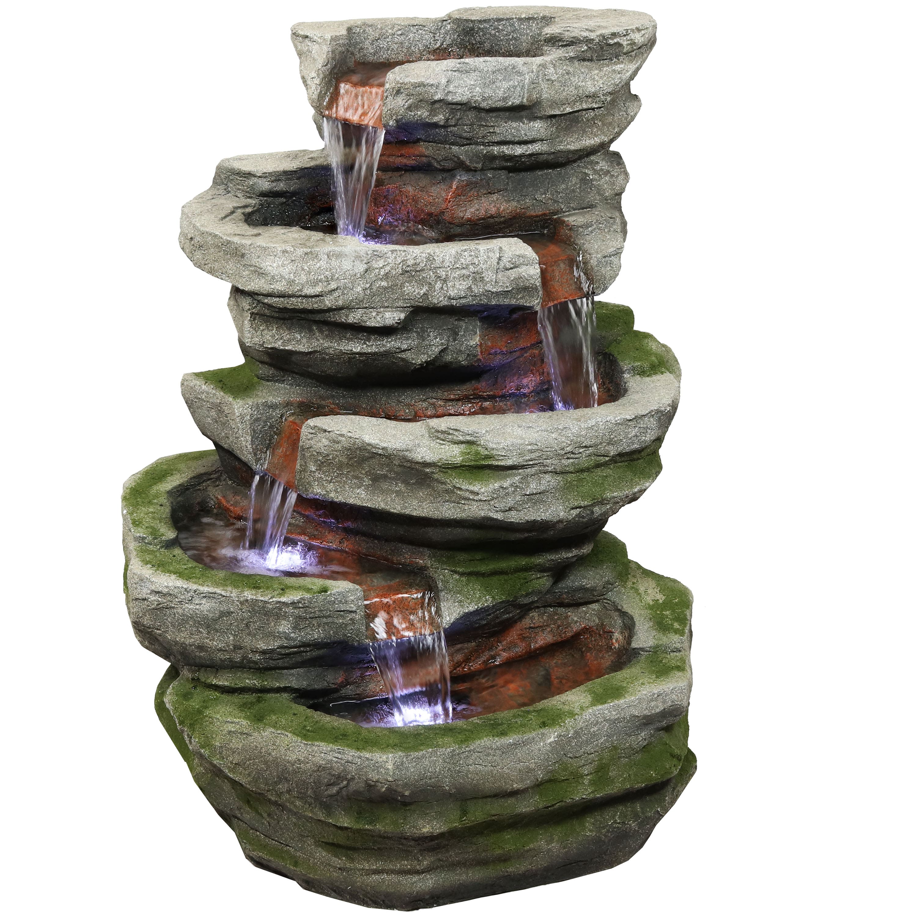 Sunnydaze - Lighted Cobblestone Waterfall Fountain with LED Lights - 31 in - Light Brown price history on PriceWatchPro