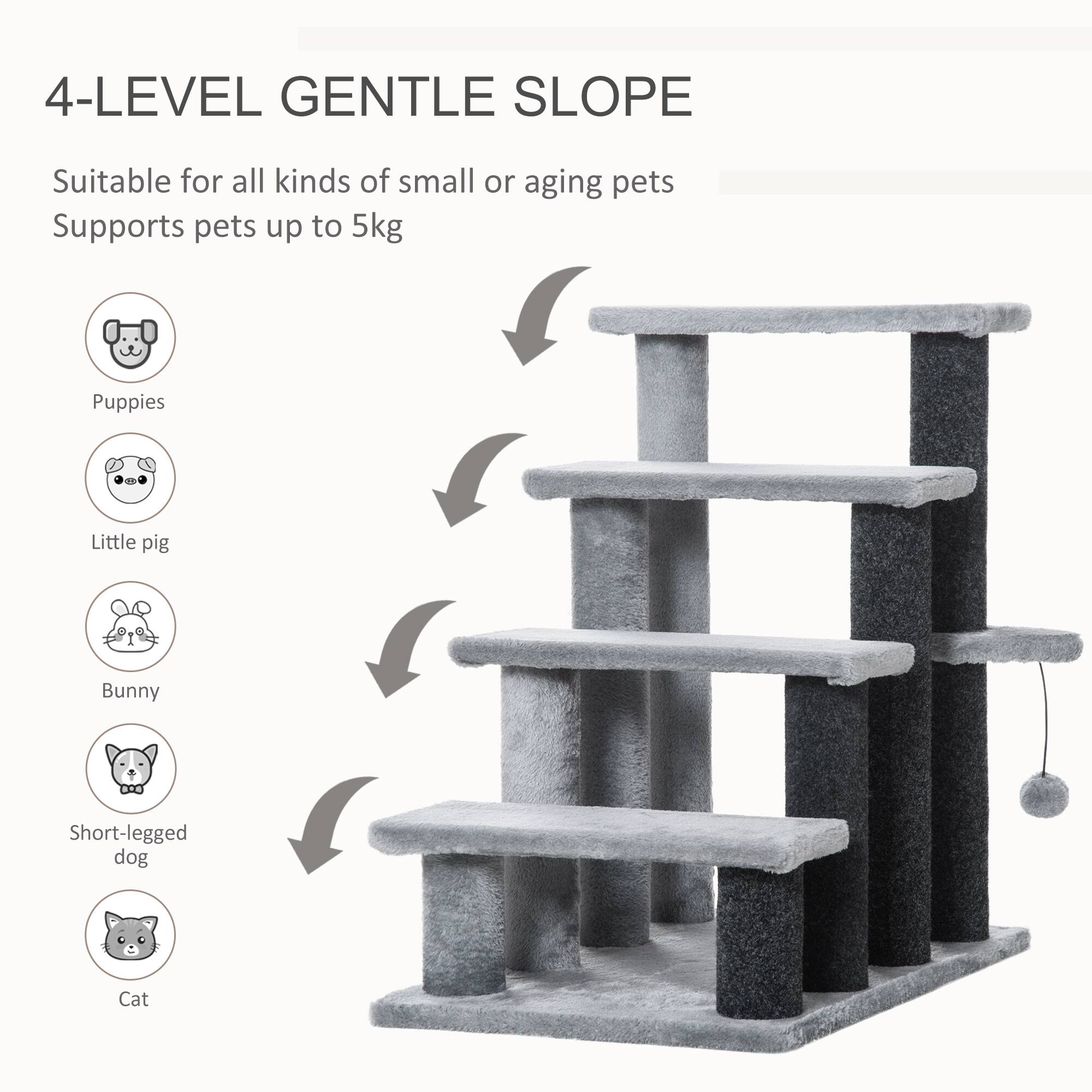 4-LEVEL GENTLE SLOPE

Suitable for all kinds of small or aging pets  
Supports pets up to 5kg

- Puppies
- Little pig
- Bunny
- Short-legged dog
- Cat