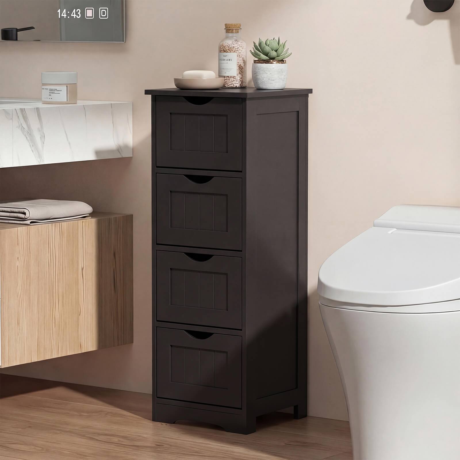 Alt View 1. Costway - Costway 32.5" Bathroom Floor Cabinet with Anti-tipping Device Freestanding Towel Cabinet - Espresso.
