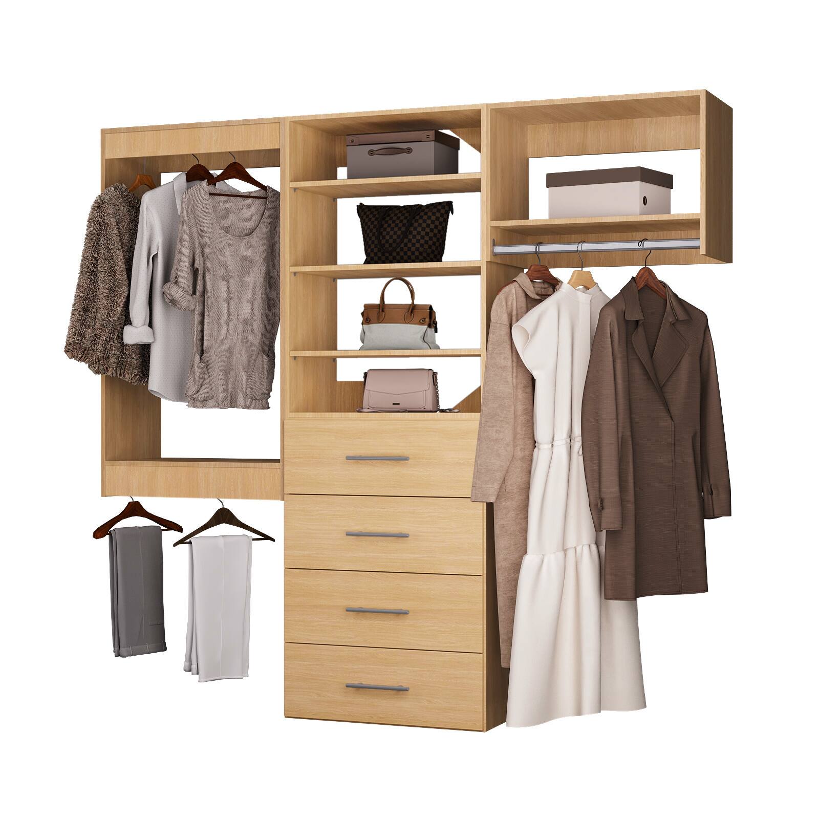 Front. Roomtec - Roomtec 96 in Wood Modular Closet System Unit-Customizable Wall Mounted Walk-In Closets for Bedroom or Walk-in Closet - Wood.