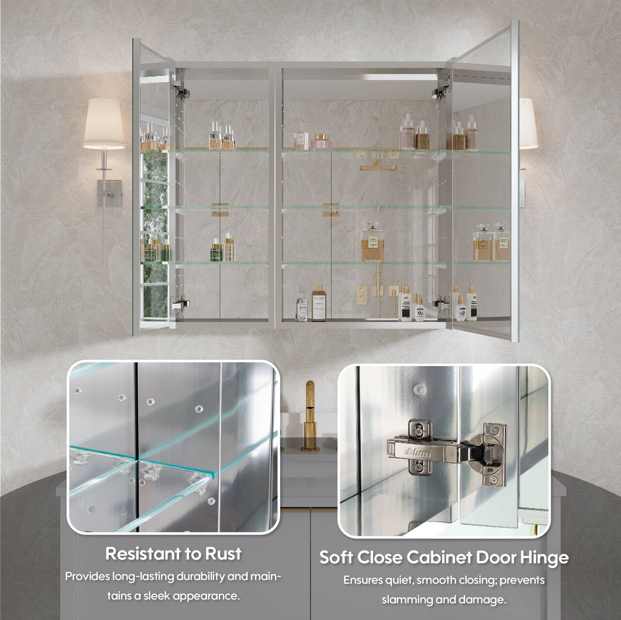 - Resistant to Rust: Provides long-lasting durability and maintains a sleek appearance.
- Soft Close Cabinet Door Hinge: Ensures quiet, smooth closing; prevents slamming and damage.